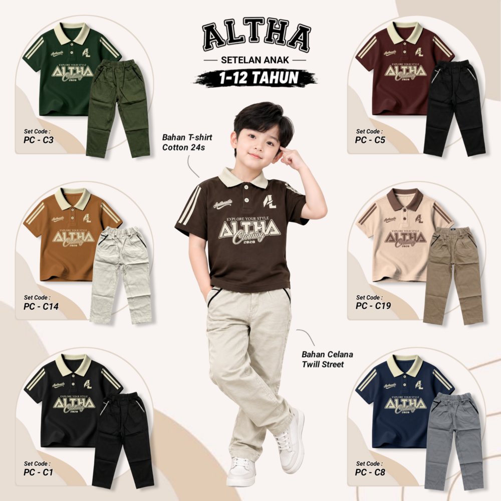 Conjunto De Camisa Polo Altha Long Chino Para Crianças De 1 A 12 Anos Feito De Sarja De Algodão Penteado 24s Código De R