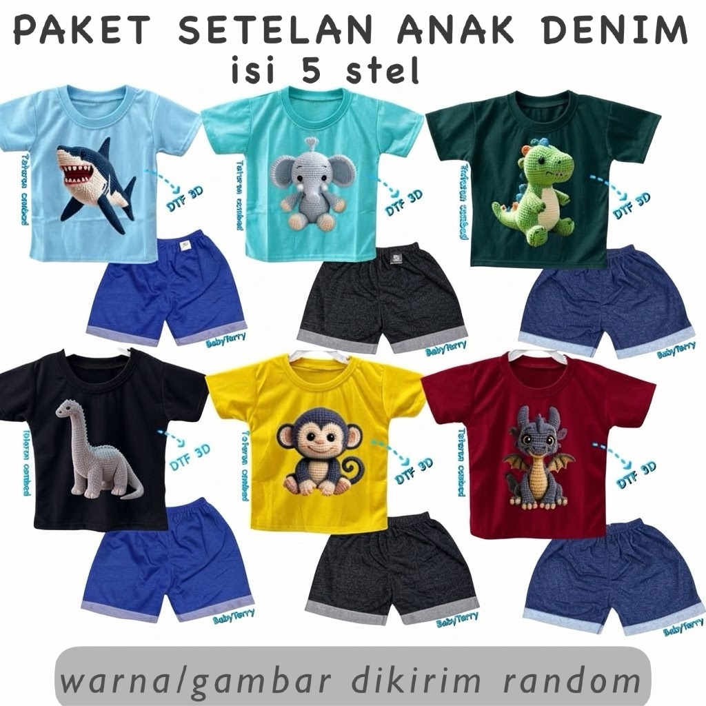 KATUN YEYA-(Pacote) Calções/Terno DENIM Infantil Feito De MATERIAL De Algodão Penteado Com Estampa De Malha