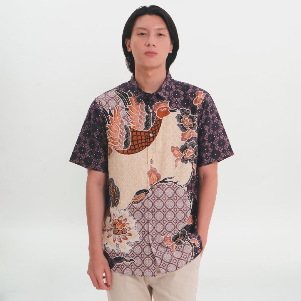 KEMEJA UNGU M231 Camisa Curta Batik Masculina Roxa 1215