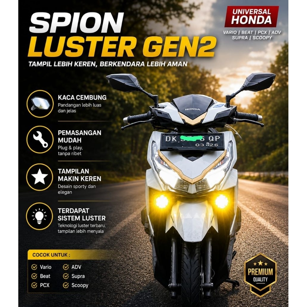 Espelho Lustre Gen2 Vario Beat Supra Pcx Adv Scoopy Universal Honda