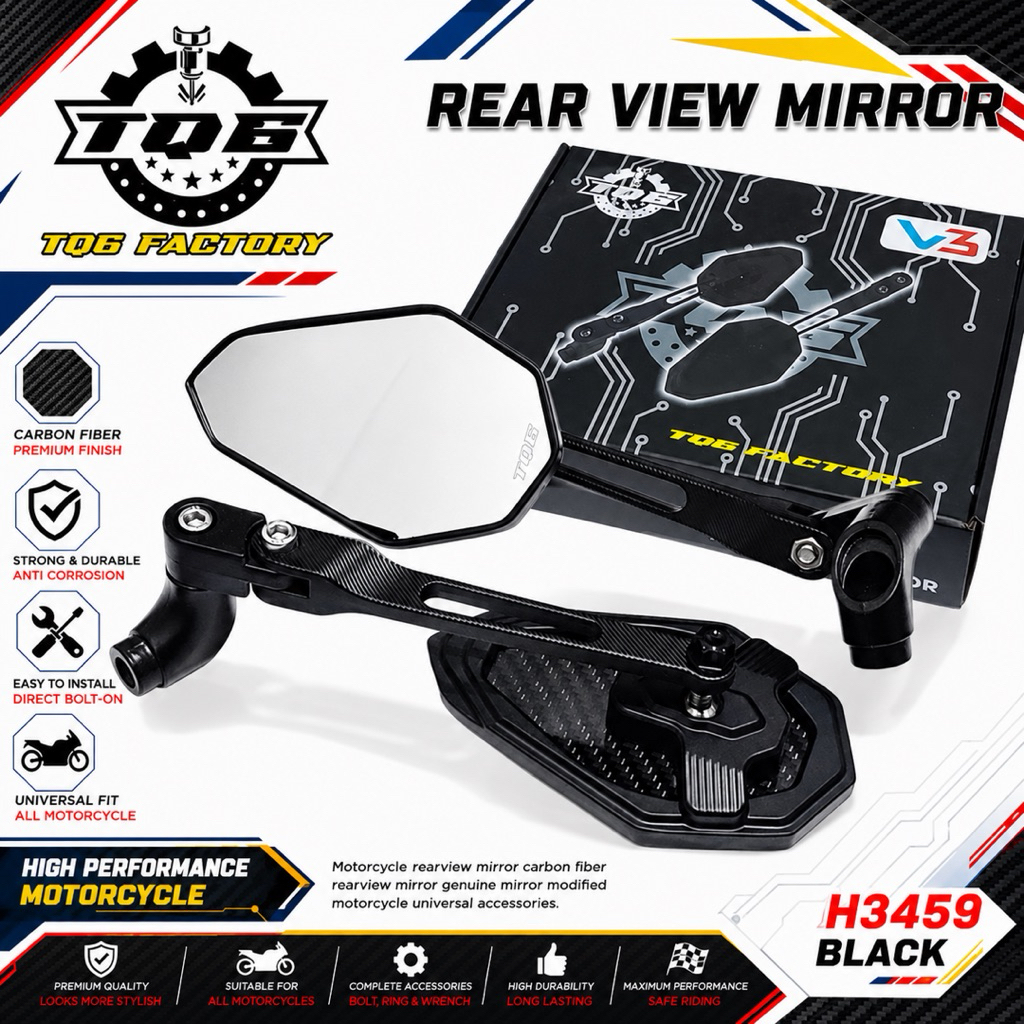 Espelho Para Motocicleta TQ6 Factory H3459-Fibra De Carbono Premium , Universal Todas As Motocicletas