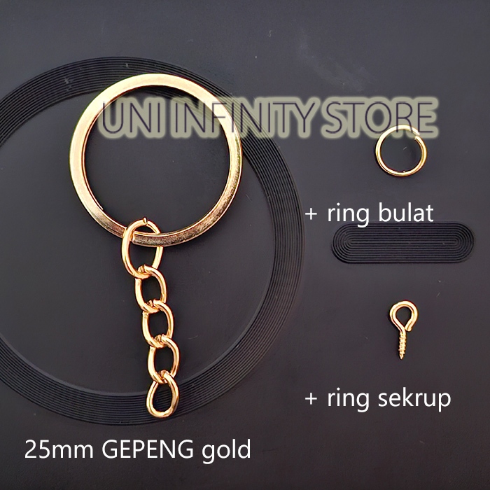 Anel De Chaveiro Dourado GANTUNGAN (25 Mm De Diâmetro) Plano/Incluindo Corrente + Redondo Parafuso