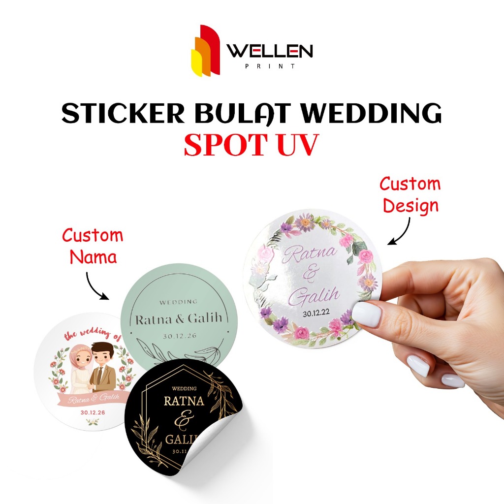 WELLEN Print-Impressão De Adesivos UV Redondos Para Casamento/Cromados Lembranças De Etiquetas Cromadas Douradas Metálic