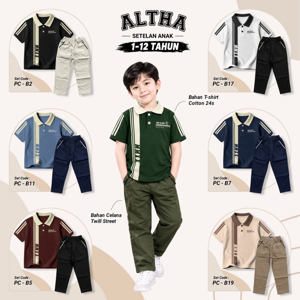 Conjunto De Camisa Polo Altha Long Chino Para Crianças De 1 A 12 Anos Feito De Sarja De Algodão Penteado 24s Código De R