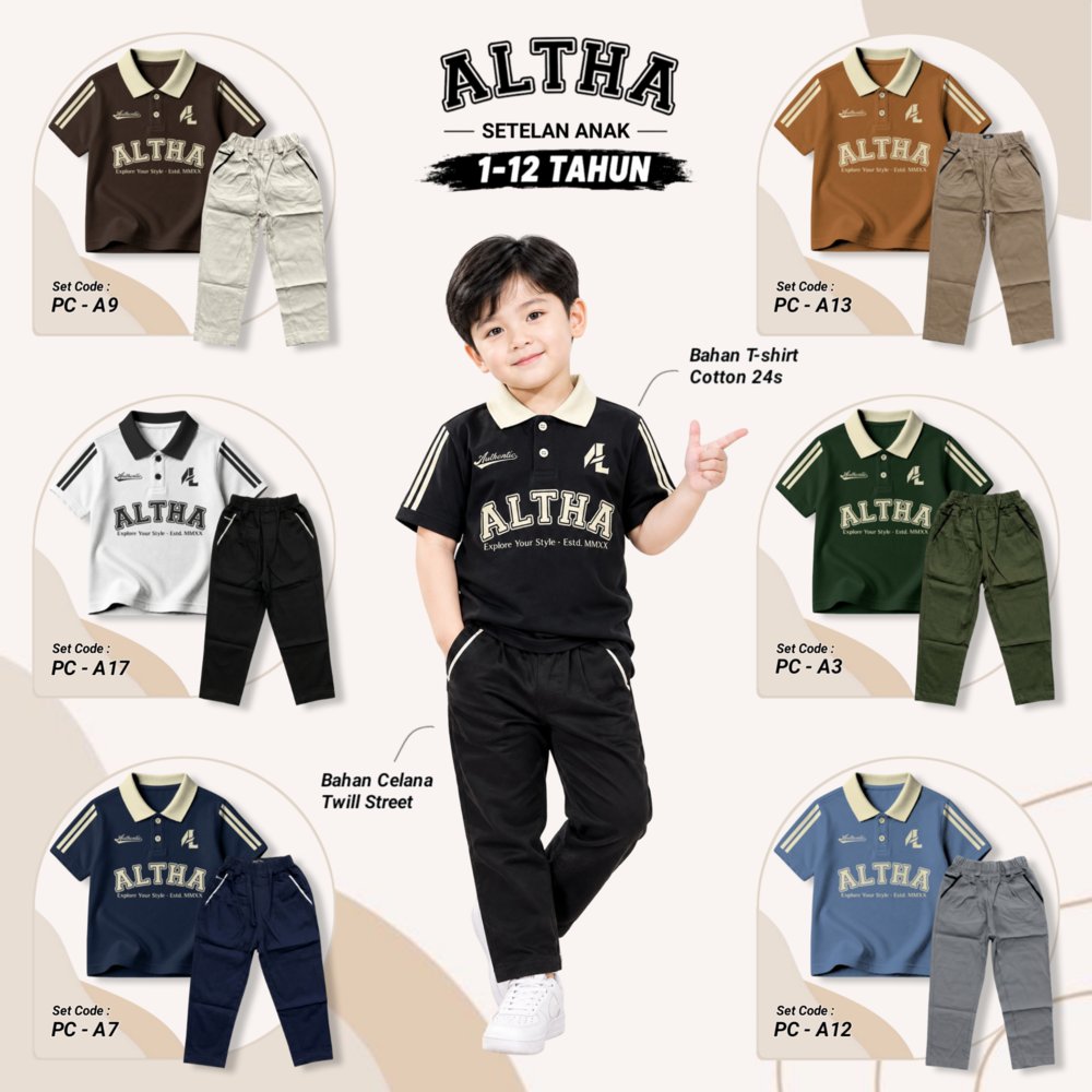 Conjunto De Camisa Polo Altha Long Chino Para Crianças De 1 A 12 Anos Feito De Sarja De Algodão Penteado 24s Código De R