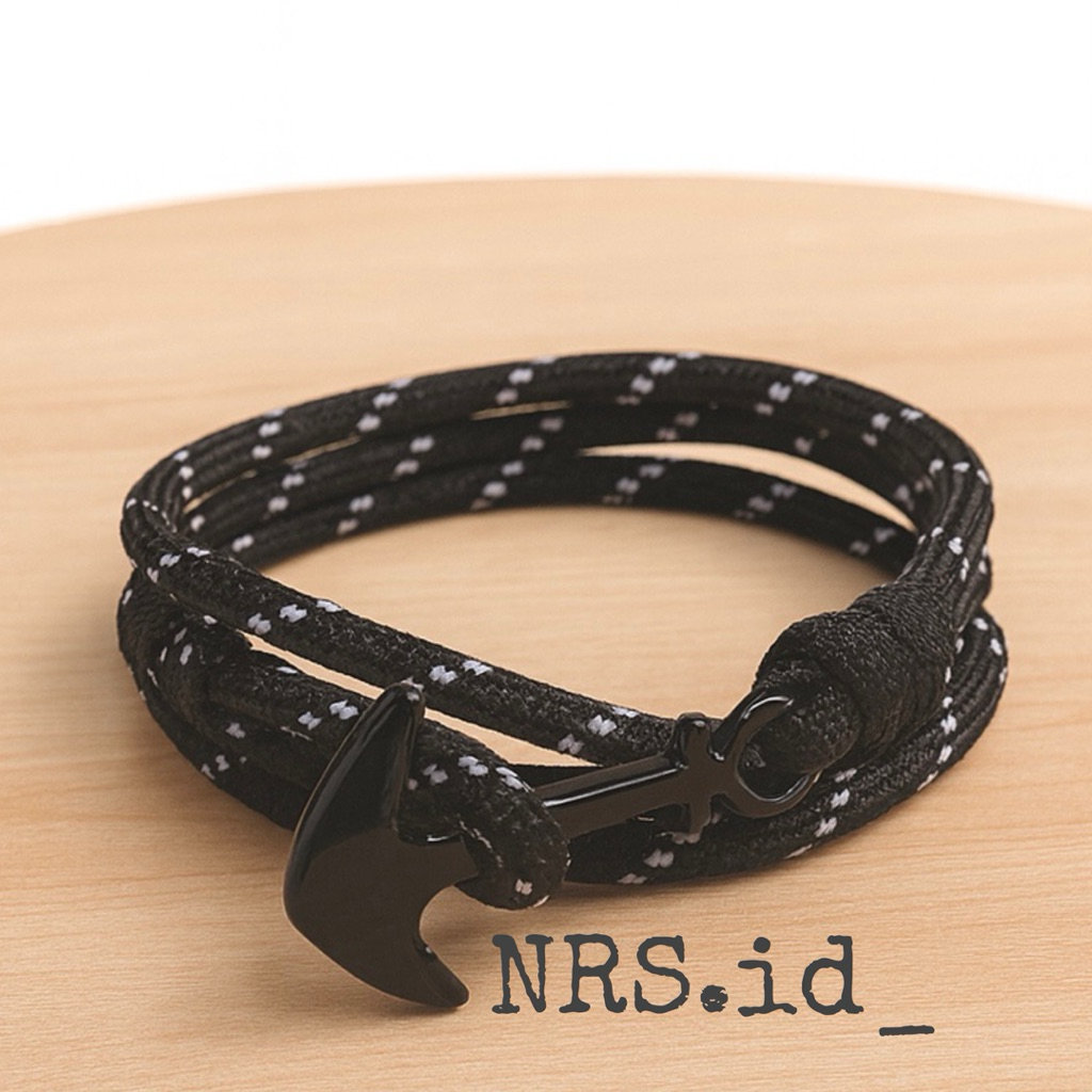 Pulseira De Âncora De Ferro Paracord De 4 Mm – Corda Preta Masculina Unissex , Não Perusik , Estilo Casual