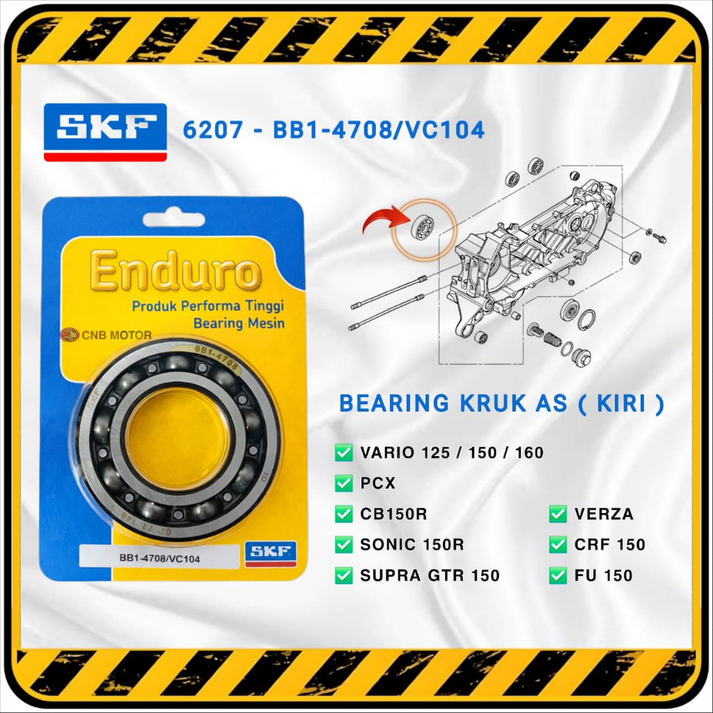 SKF ENDURO > Rolamento Laker Laher 6207 C3 | Pêndulo Virabrequim VARIO 125/150 PCX CBR 150