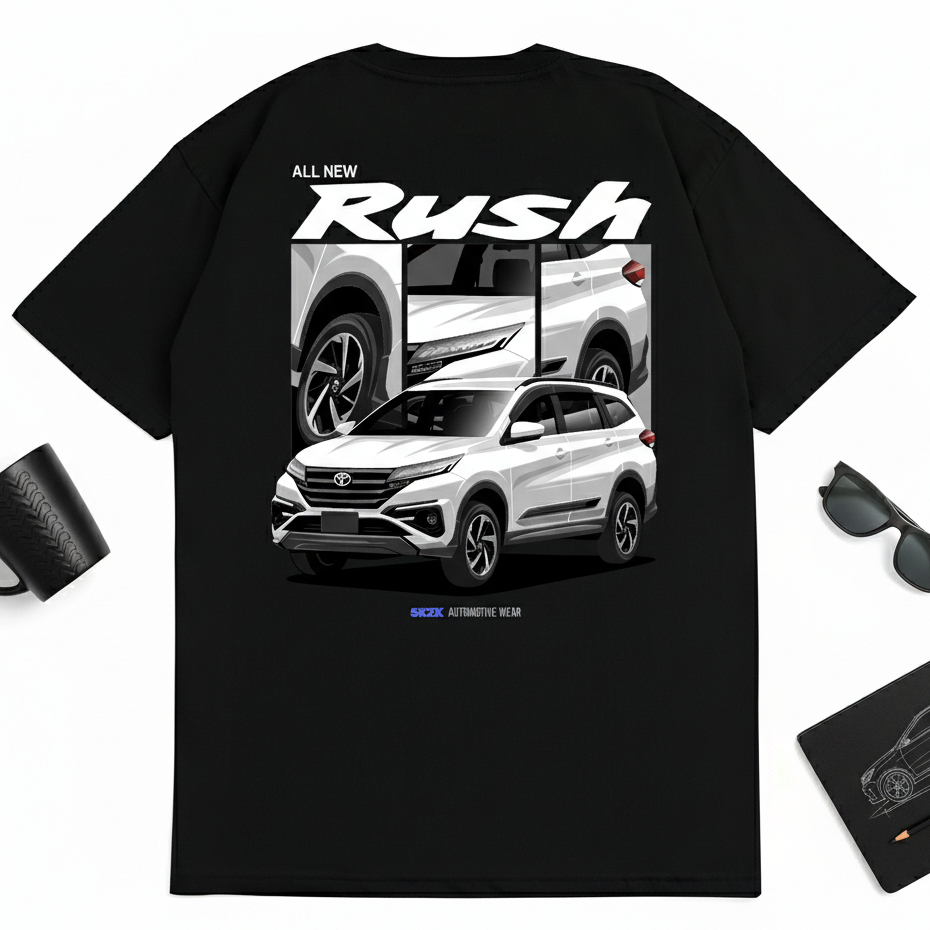 Camiseta Automotiva Sakazuki Toyota Rush Car Image Casual Distro Masculina De Algodão Penteado 24s Preto