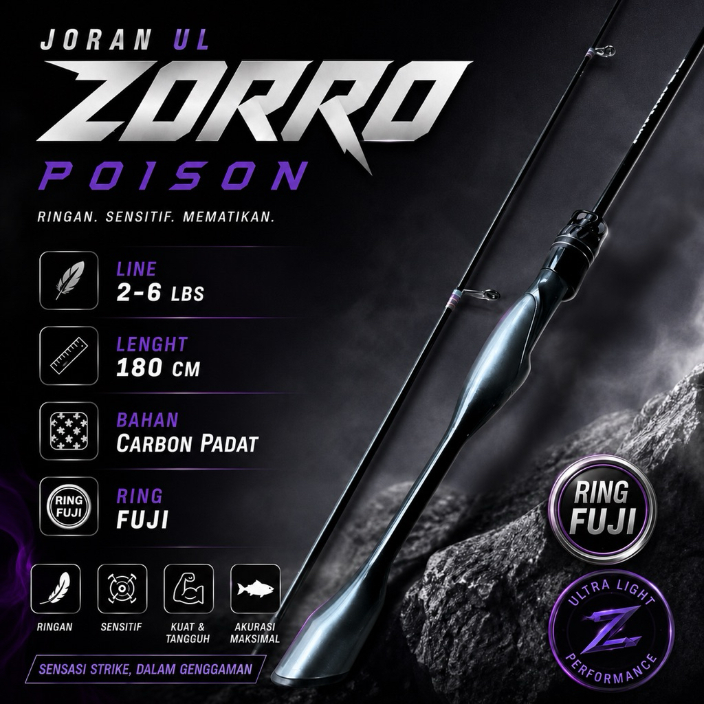Vara De Pesca De Carbono Sólido UL fuji zorro Veneno