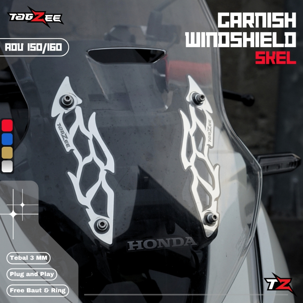 Enfeite Viseira Pára-Brisa Honda ADV 150/160 TAGZEE Esqueleto-Espelho 3D Acrílico 3MM | De Motocicleta Cool & Precision