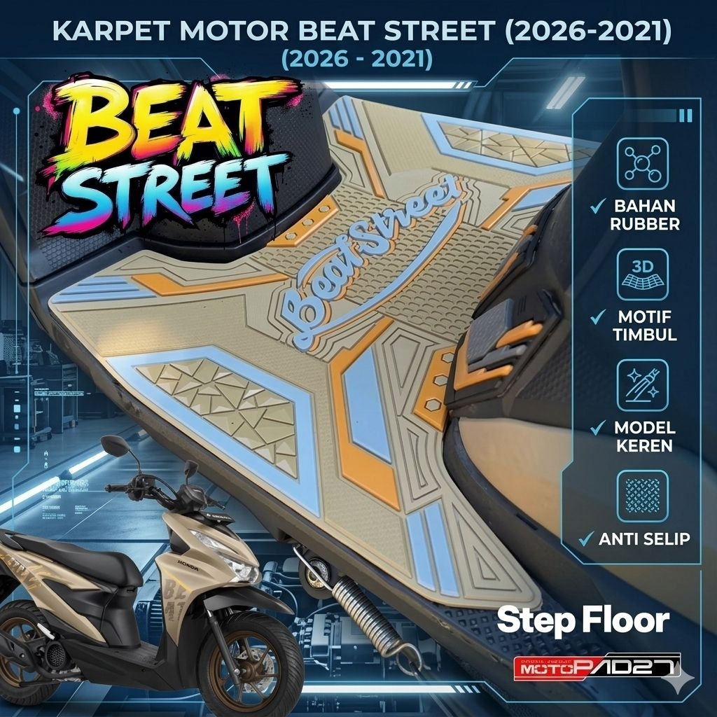 Tapete De Motocicleta De Borracha Em Relevo Beat Street 2020-2026