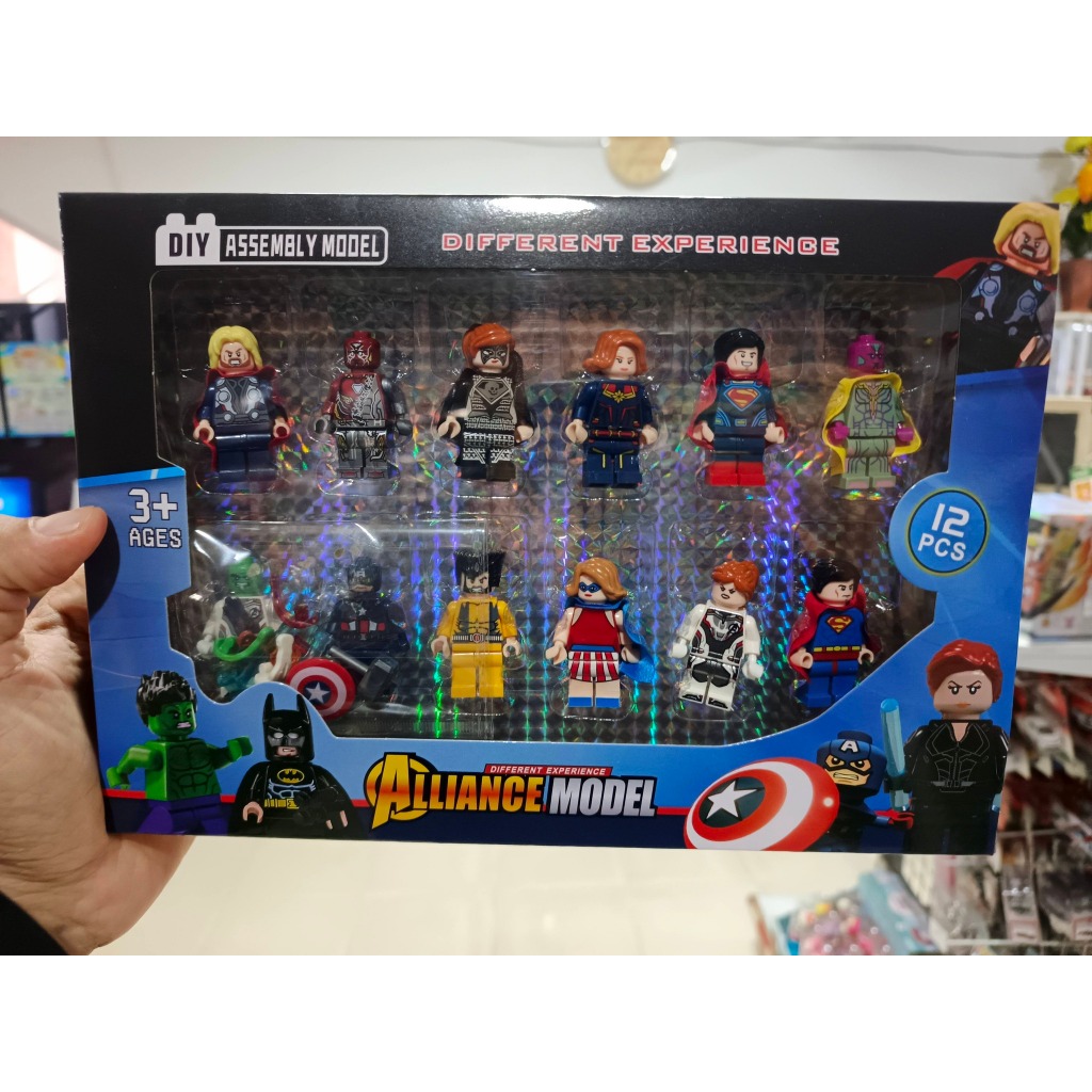 Brinquedo Infantil Figura De Ação Super-Herói Minifigura Mulher Maravilha Capitão MARVEL Tijolos MINI Conjunto 12 Pcs