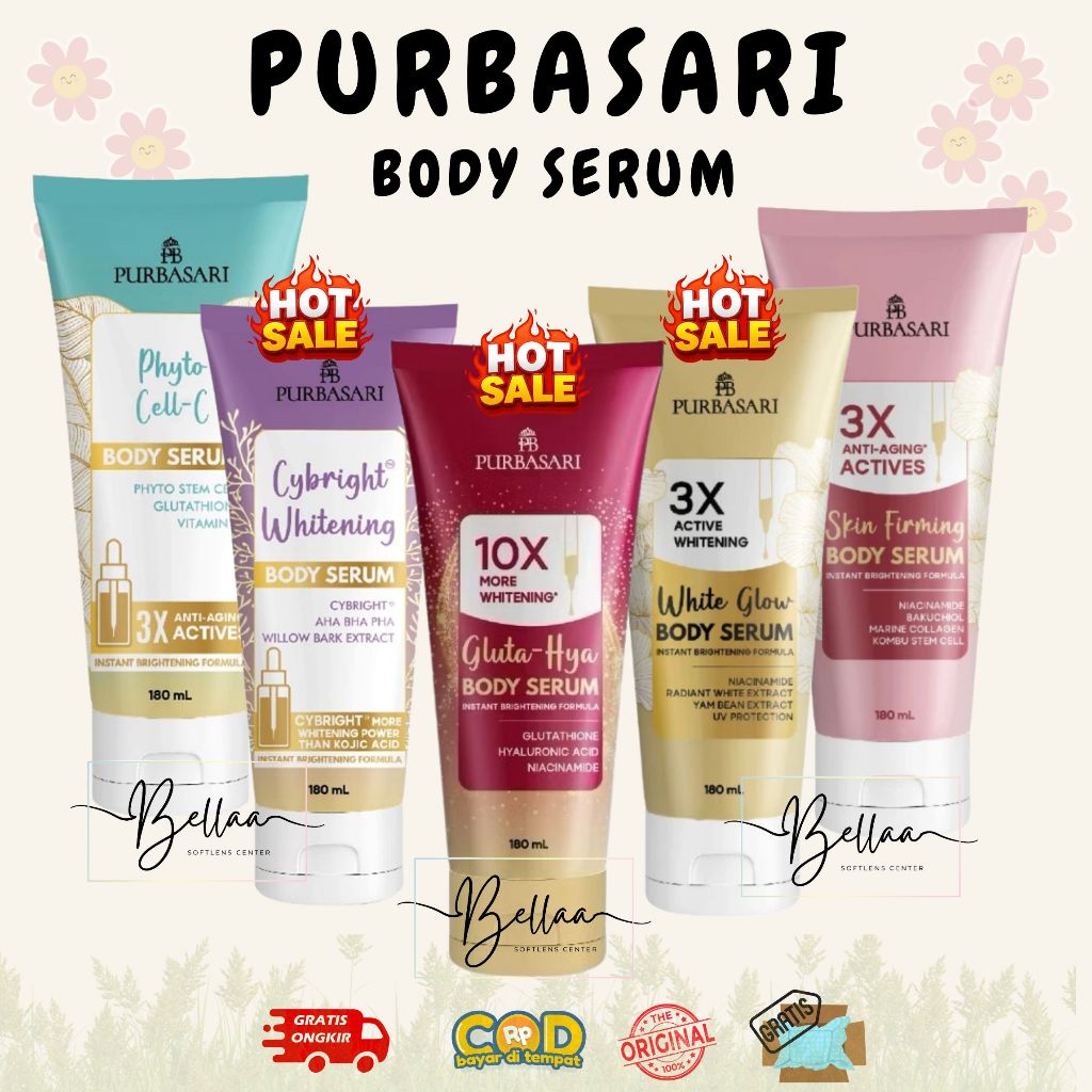 Purbasari Gluta-Hya Body Serum 180ml 10x Fórmula De Brilho Instantâneo Mais Iluminadora Com Glutationa Ácido Hialurônico