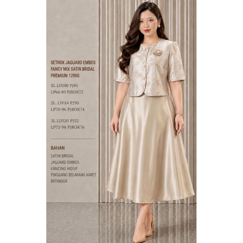 JP 12900/DS 36376 Conjunto De Saia JAGUARD XL-3L FANCY EMBOSED MIX Cetim Noiva PREMIUM