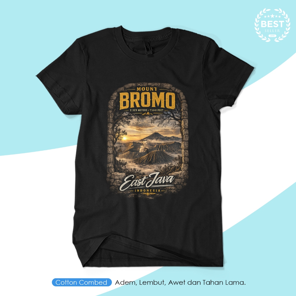 Mount Bromo East Java Adventure Trip Gunung Camiseta Distro Algodão Penteado 30s Gráfica KAOS KAGE