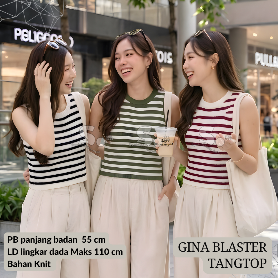 Stickhaus-Crop Gina Blaster Tangtop/Interior/Externo Malha Gola Alta strippe Estilo Coreano