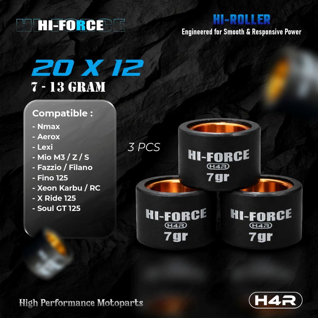Rolo De Alta Potência H4R 20X12 7-13 Gramas NMAX AEROX LEXI MIO M3 Z XRIDE Engrenagem 125 FAZZIO FILANO FREEGO XEON FINO