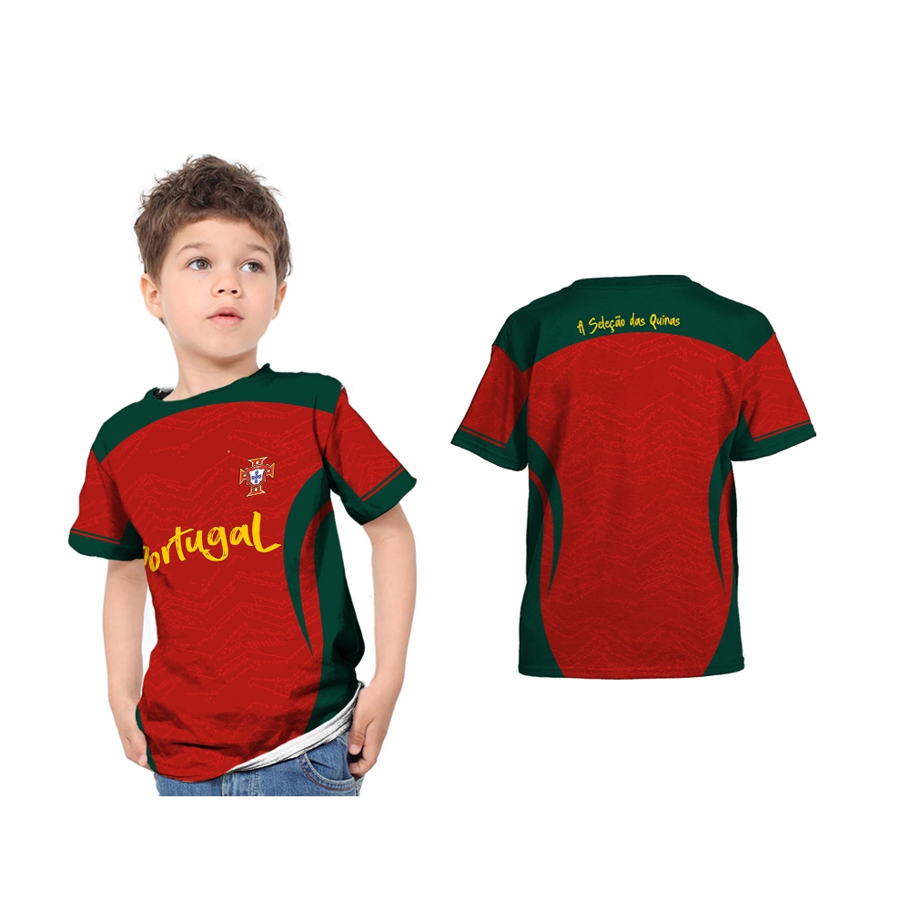 Camiseta Infantil Camisa Jaqueta Fantasia Copa Do Mundo Portugal 2026 Nome E Número Gratuitos Impressão Completa Persona