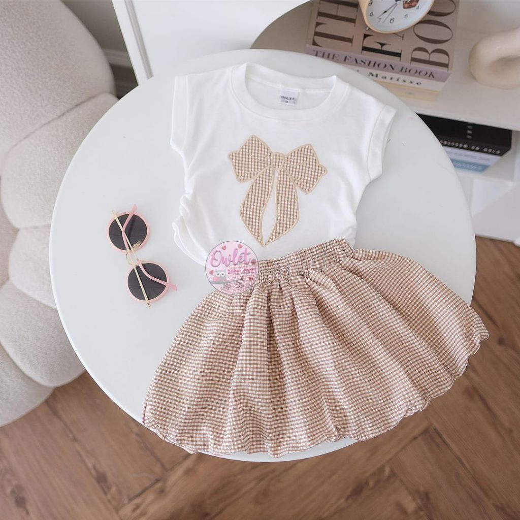 OWLET – Conjunto Feminino De Saia Estampada Roupas Femininas Com Estampa De Fita Top Cordão 1-7 Anos