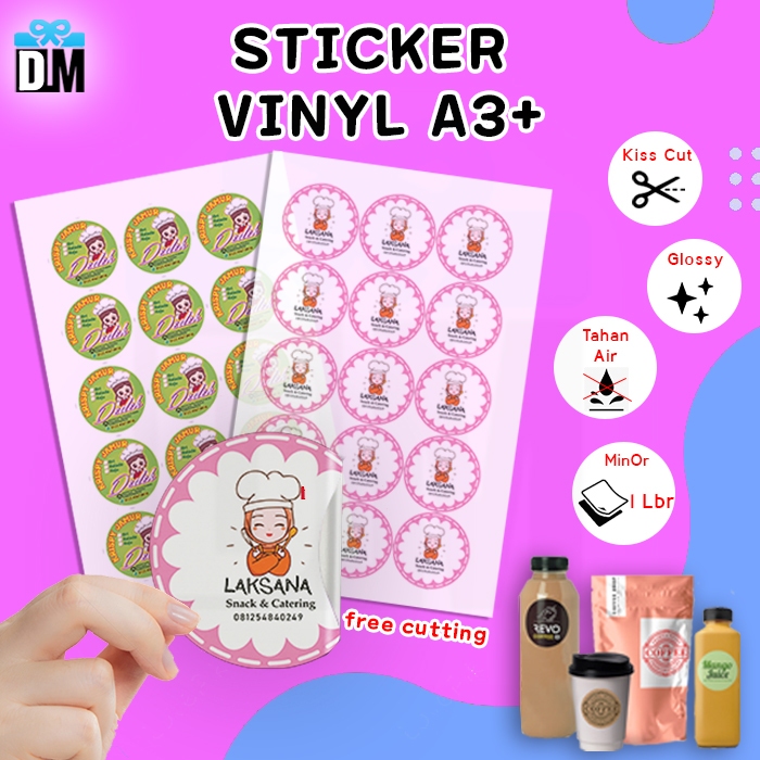 A3 + Kiss Cut Vinil Adesivo À Prova D'água MinOr 1 Folha Impressão Logotipo Comunidade Empresarial Olshop Comida Bebida
