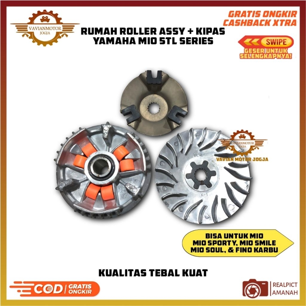 Conjunto De Caixa De Rolo CVT + Ventilador Yamaha Mio 5TL Qualidade Lama Carburador Sporty Smile Soul Fino PNP Plug and 