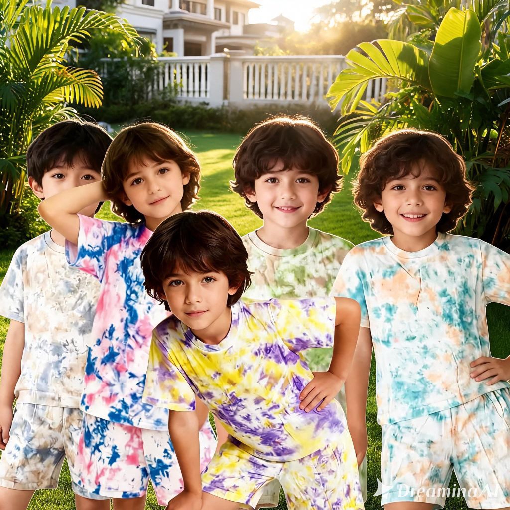 Conjunto De T-SHIRT TIEDYE Unissex Criança E Calças Algodão Penteado Meninos Meninas De 1 A 7 Anos