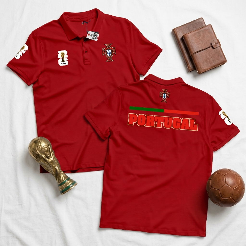 Camisa Polo KRMK Unissex Com Gola PORTUGAL Copa Do Mundo FIFA 2026 Torcedor Da Seleção Nacional CR7
