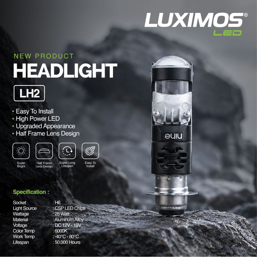 Farol CAHAYA Tipo H6 Biled Plus Ventilador De Resfriamento NINE LUXIMOS LH2 Luz Corte Plano Super Brilhante