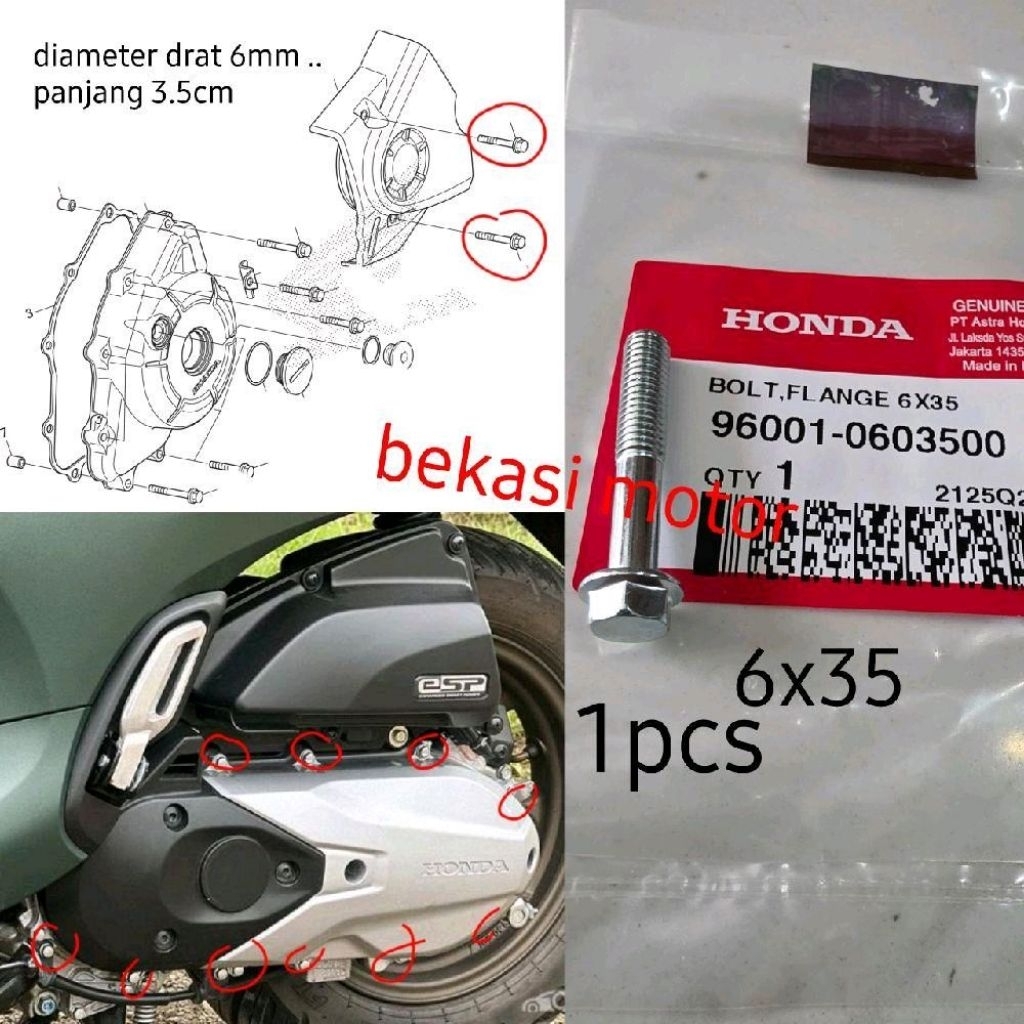 96001-0603500 6x35 1 Peça Parafuso Flange Tampa Engrenagem honda sonic 150 GTR CB 150 CBR 150 Banheira cvt beat vario Co