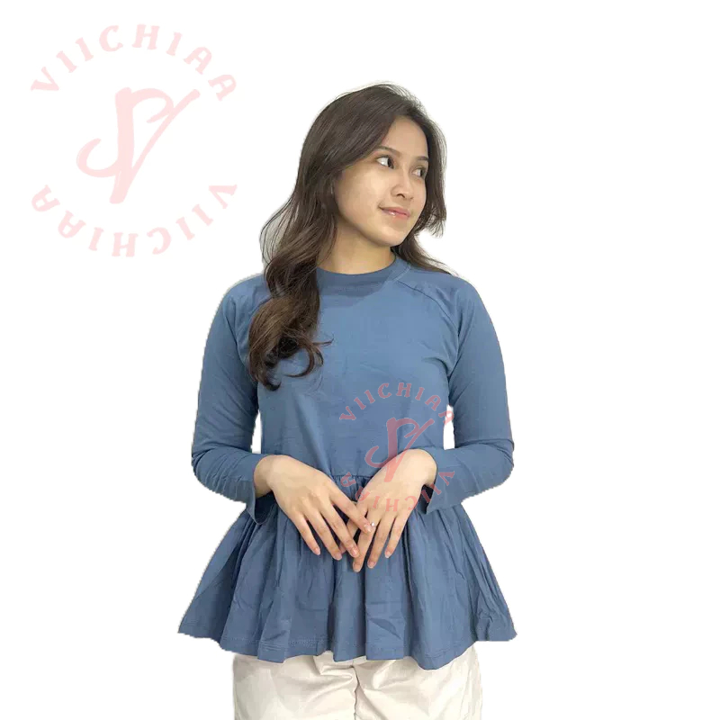 KATUN Viichiaaa Peplum reglan Flare Camiseta De Manga Comprida Premium Algodão Casual Material De
