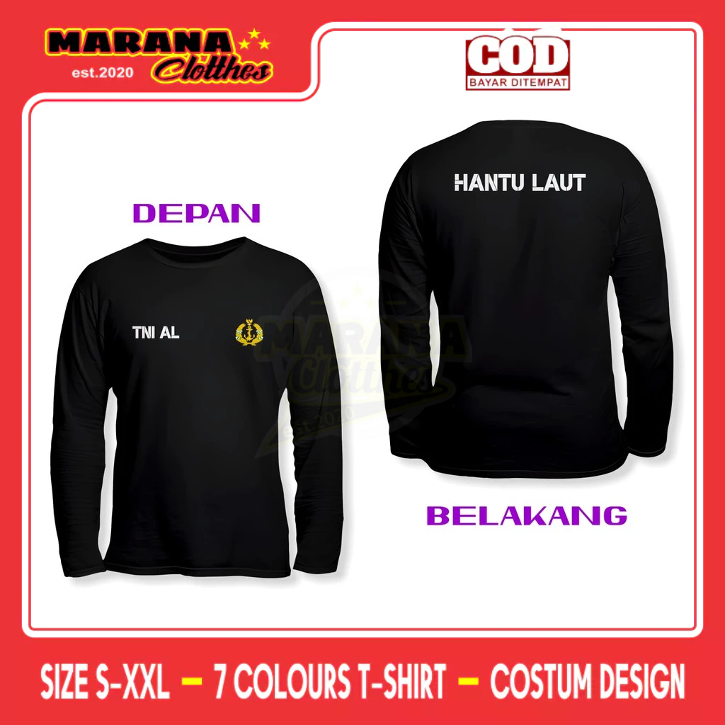 Camiseta Distro De Manga Comprida TNI AL Navy Army Ghost Sea DB