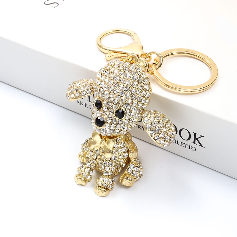 Amável Poodle Teddy Dog Chaveiro Fofo Animal Liga Strass Incrustado Encanto Carro Anel Porta-Chaves Moda Joias Acessório