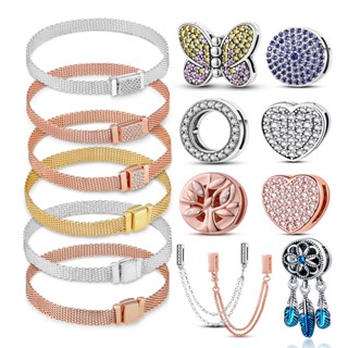 2022 925 Sterling Silver Bead Clipes Brilhantes Coração Encantado Braceletes Originais Jóias Femininas