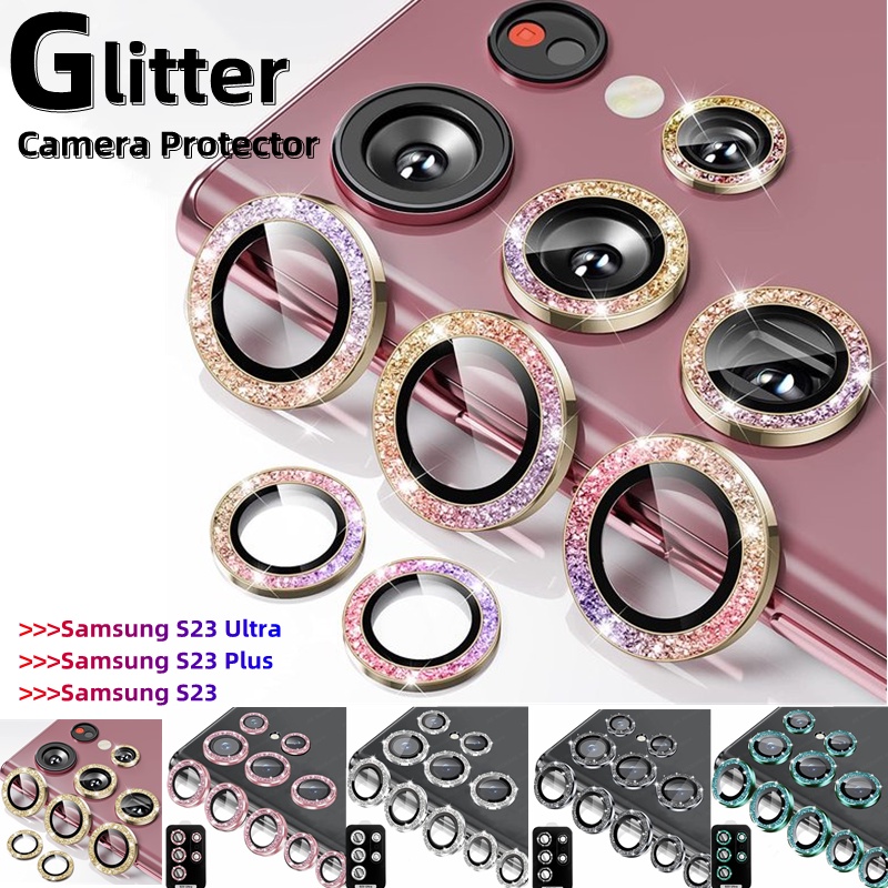 Samsung Galaxy S23/S23 Plus Ultra/S22 Metal Glitter Filme Protetor Da Lente Câmera De Vidro Temperado