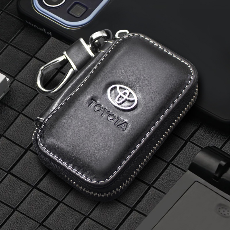 Estojo De Couro Preto PU Para Carro Com Chave De Cintura Unisexo Logotipo De Zíper Toyota Corolla Yaris Aygo Prius RAV4 Camry Auris