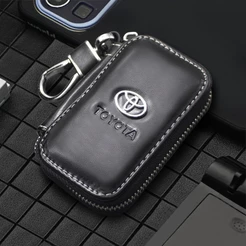 Estojo De Couro Preto PU Para Carro Com Chave De Cintura Unisexo Logotipo De Zíper Toyota Corolla Yaris Aygo Prius RAV4 Camry Auris