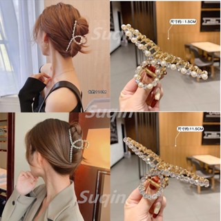Clip De Metal Coreano Pearl Diamond Inlaid Grab Acessórios De Cabelo Feminino