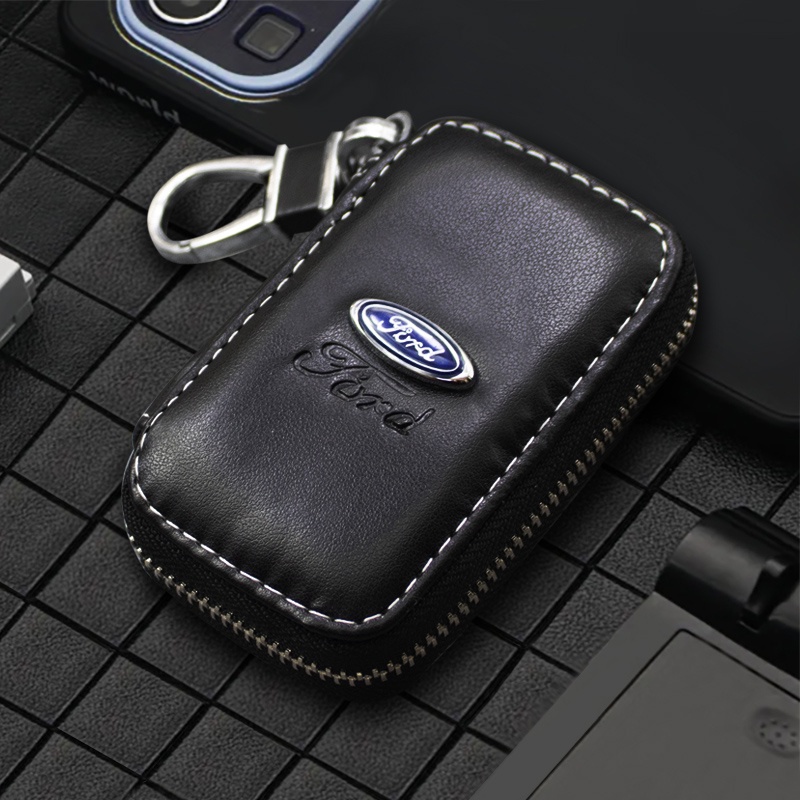 1pcs Mala Para Chave De Carro Em Couro Preto PU Com Logotipo Organizador De Moedas Ford Kuga Fiesta Focus Mondeo Mk1 Mk2 Mk3 St
