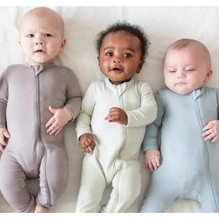 Macacão De Fibra De Bambu Para Bebês Romper Roupas De Manga Longa Roupa De Algodão Crianças De Cor Sólida Recém-Nascidos