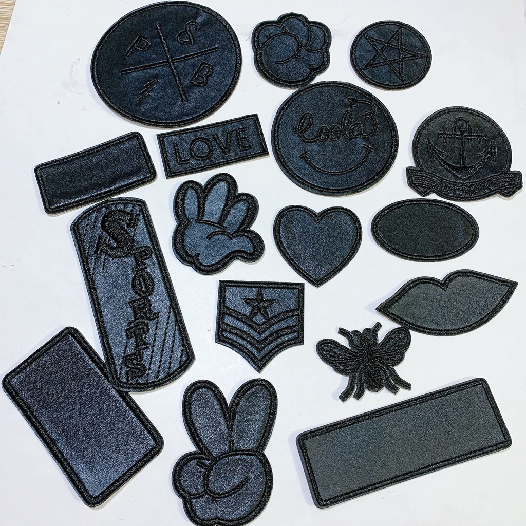 Patch Adesivo Couro Preto Bordado - Autocolante/Costura/Ferro, Reparo E Decoração Para Mochila, Jeans E Vestuário