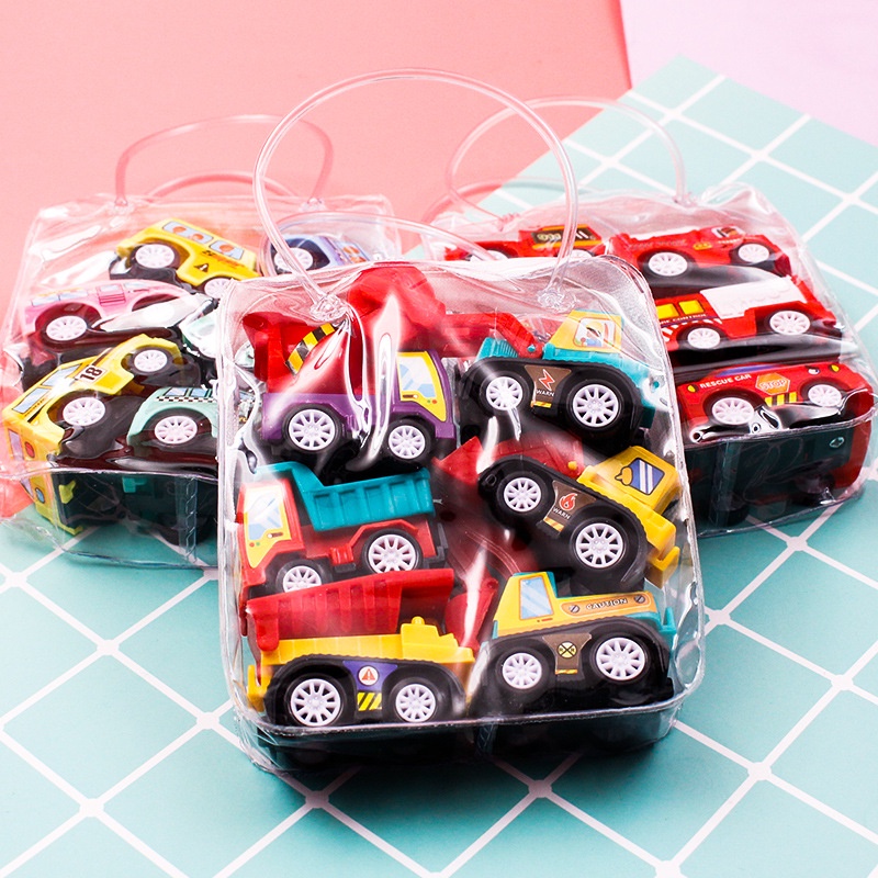6Pcs Pull Back Car Inertia Toys Cars Escavadeira De Construção De Carros De Brinquedo Modelo De Caminhão De Bombeiros Doh Kereta Mainan Budak Lori Kids