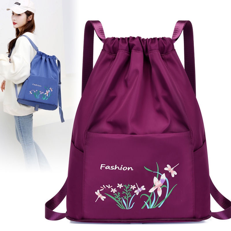 [Venda A Quente] Nova Mochila Feminina Estilo Dobrável Drawstring Pocket Outdoor Leisure Travel Gym Bag Versão Coreana All-Match Backpack