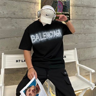 Amantes Do Mesmo Sexo Masculino E Feminino top Balen Moda casual Algodão Novo Logotipo De Grafite Camiseta De Manga Curta Grande Colarinho + Etiqueta