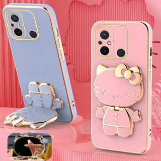 Para Redmi 12C 11A Caixa Telefônica Proteção De Silicone Xiaomi POCO C55 Lente De Manga Pacote Completo Anti-Queda Cartoon Soft Cute KT Cat Mirror Creative Fêmea Novo Suporte Aplicável