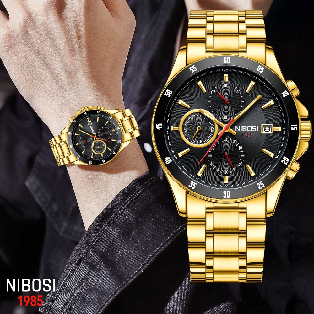 Relógio Masculino NIBOSI Quartzo Multifuncional À Prova D'água Moda Esportiva De Pulso Com Calendário Cronógrafo Fase Da em Oferta na Shopee