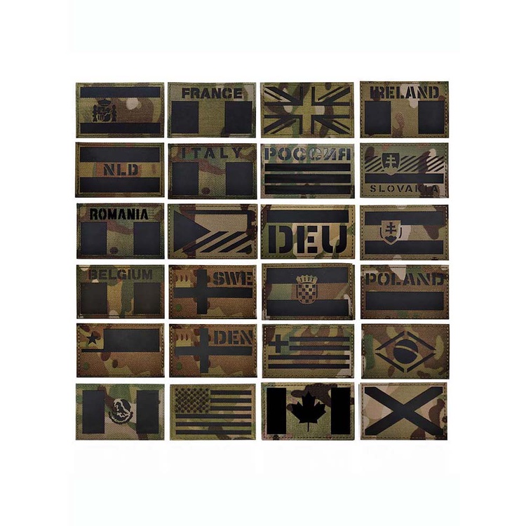 Adesivo Crachá Bandeira IR 8*5CM - Refletivo Multicam, Emblema Militar Tático Gancho Laço Para Roupas Mochila