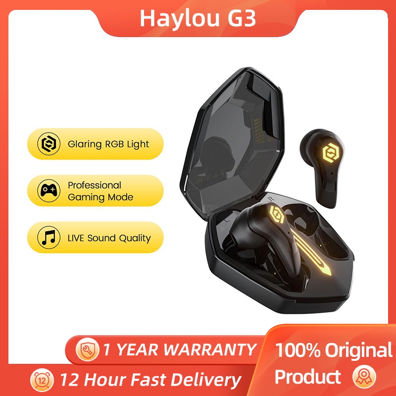 HAYLOU G3 True Wireless Earbuds BT5.2 semi-Auricular De Longa Duração Com Luz Respiratória RGB Fones De Ouvido 45ms Modo De Jogos De Baixa Latência IPX4