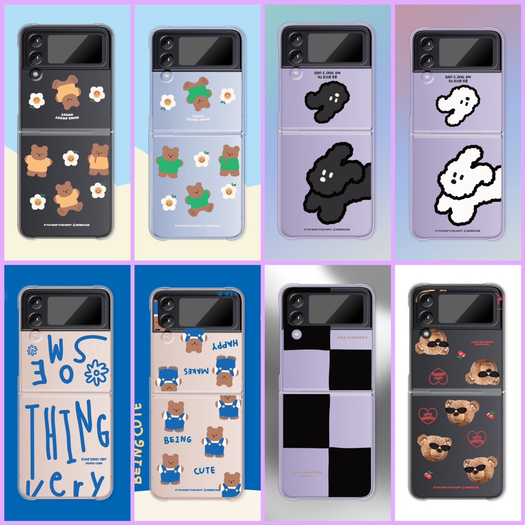 🇰🇷 【 Galaxy Z Flip 4/3 Clear Hard Phone case 】 Korean Estojo Momo Slim Bonito Sa