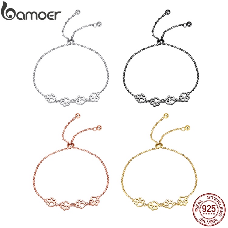 Bamoer 925 Sterling Silver Cat Footprints Chain Bracelet Para Jóias Femininas em Oferta na Shopee