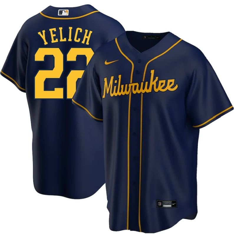 Jersey União Americana de Trabalho Milwaukee Cervejeiras Cervejeiras de Beisebol Uniforme 22#Christian Yelich Jersey Esportes